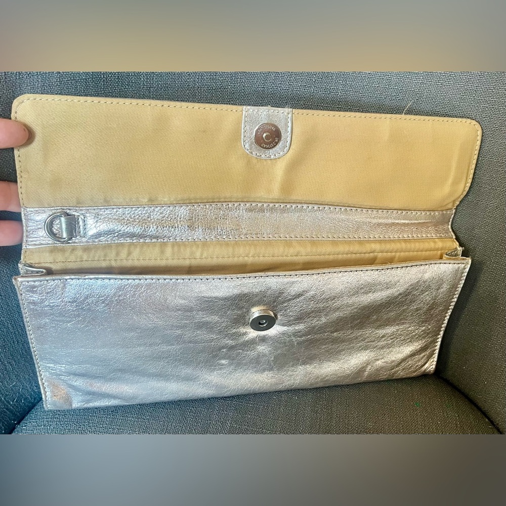 Silver Rectangular Leather Clutch. Excellent condition. - Picture 3 of 7